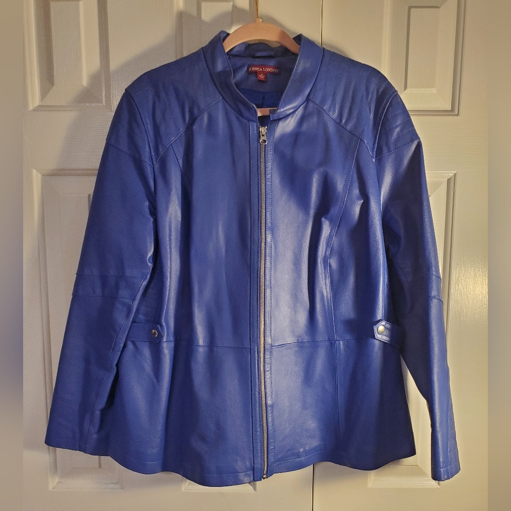 BLUE Leather Jacket, Size 18